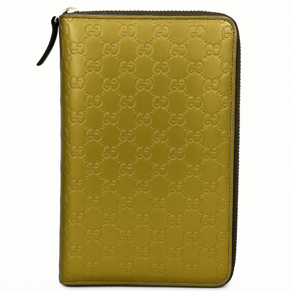 100% Authentic Gucci GG Monogram Gold Leather Zip-Around Wallet – GOOD Condition